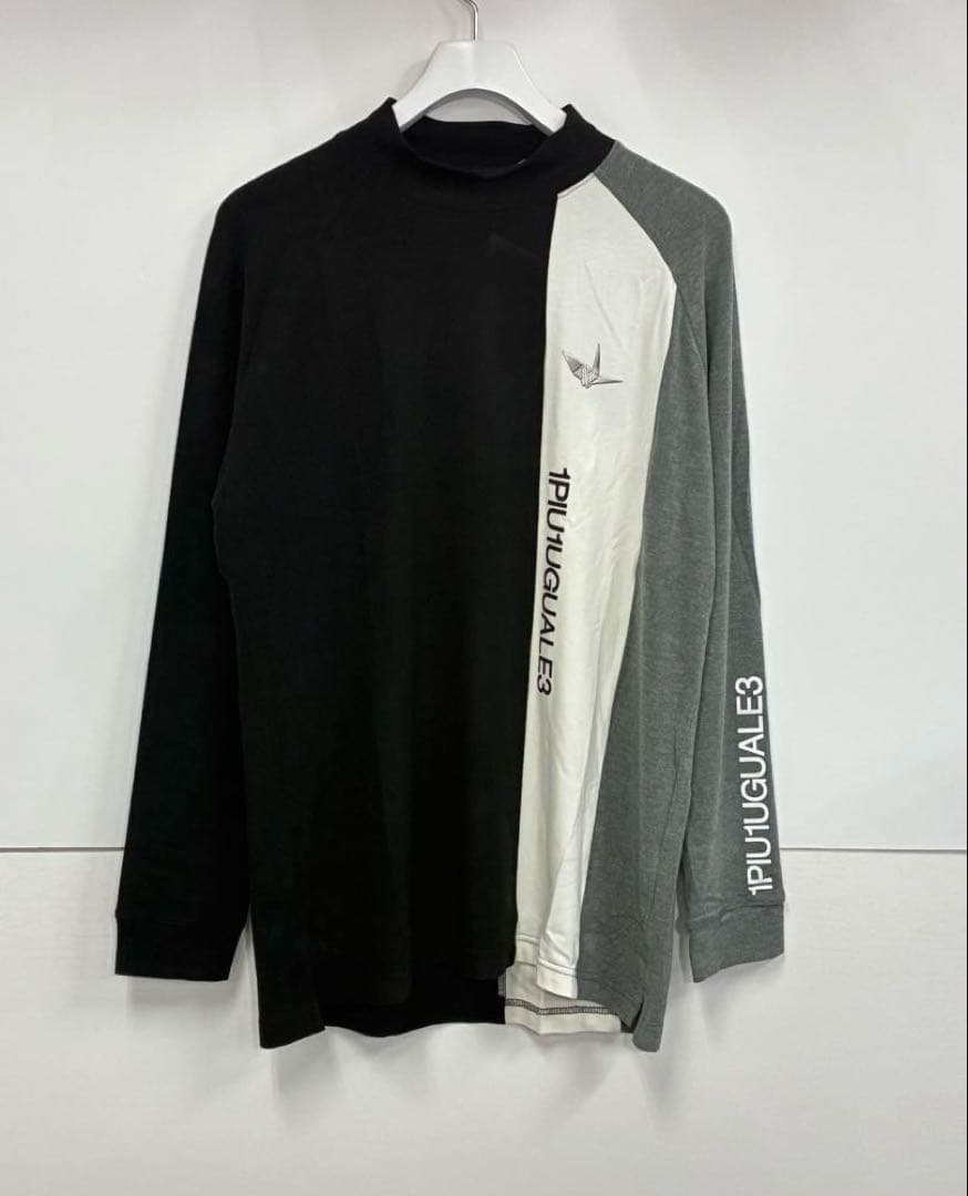 値下げ★ウノピュウ L/S MOCK NECK STRIPE メンズL 黒 Half Zip Mock Neck Sweater in Black